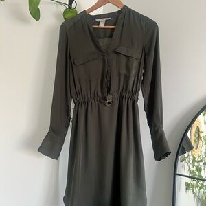 H&M Olive Green Long Sleeve Shirt Dress